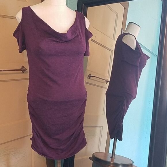 Dress Scooped Neck  Blue Sketch Cold Shoulder Purple Women's Size WOMAN'S LARGE - Picture 2 of 11